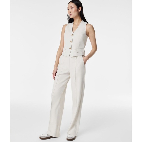 Spanx Carefree Crepe Trousers Pleated Women's 2X Parchment Beige Work Pant - Picture 3 of 16